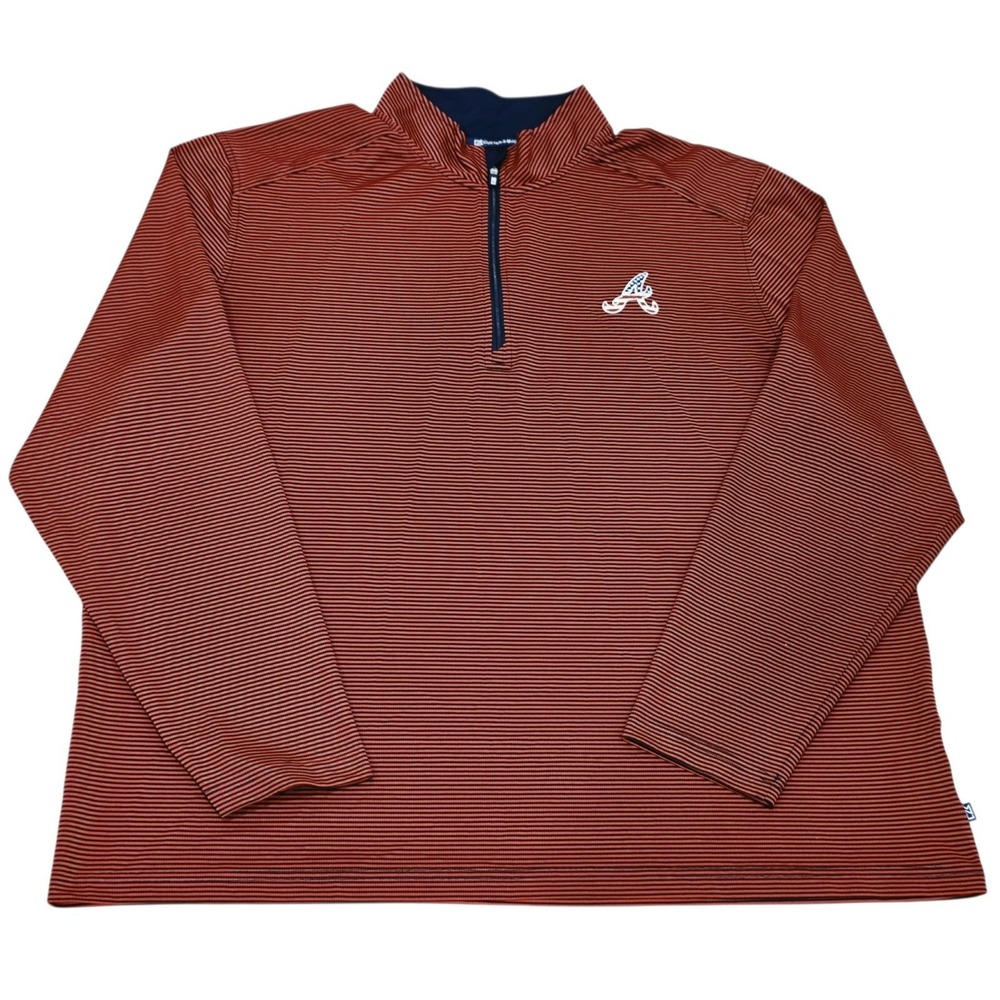 Cutter & Buck Atlanta Braves 1/4 Zip Pullover Men's XL Red Navy Stripe MLB